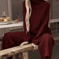 Long Sleeve Wide Leg Pants Fashion Loose High Collar Knit Casual Two-piece Set