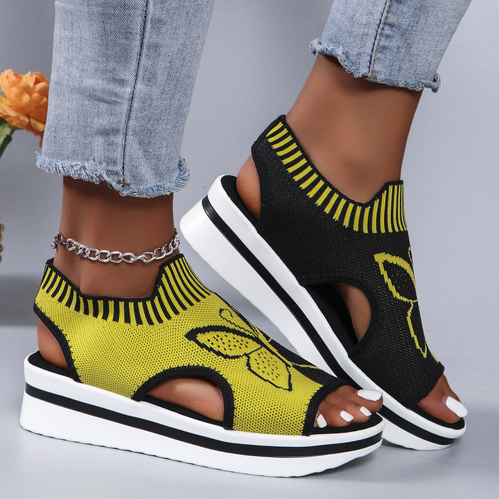 Summer Butterfly Print Sports Sandals Casual Breathable Flying Woven Flat Shoes For Women