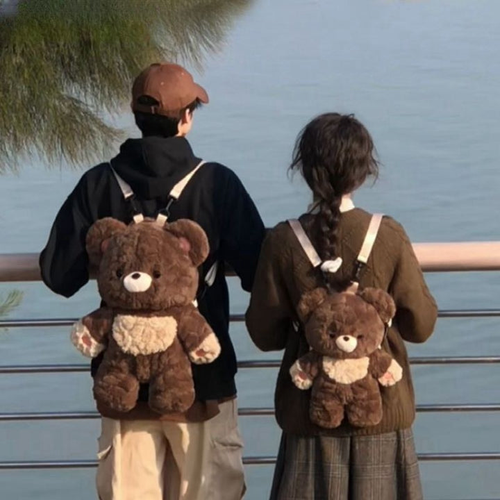 Couple's Bag Love Bear Cute Versatile Plush Bag Shoulder Backpack Doll Doll Small Schoolbag Women Men Brown Bags