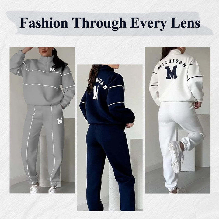 Tenue 2 pièces pour femme, sweat-shirt sans capuche, ensemble de survêtement, sweat-shirt ample, pantalon de survêtement à la mode avec poches