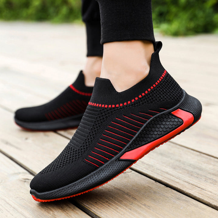 Chaussures chaussettes en maille tendance avec motif rayé pour hommes, baskets d'extérieur respirantes à enfiler, chaussures de sport de course légères et décontractées