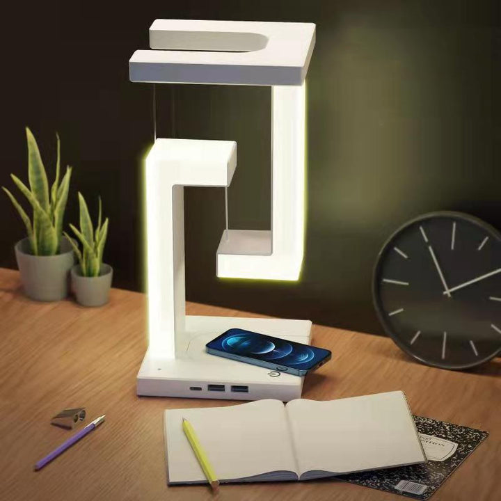 Lampe de table suspendue créative à chargement sans fil pour smartphone, lampe d'équilibre flottante pour la chambre à coucher