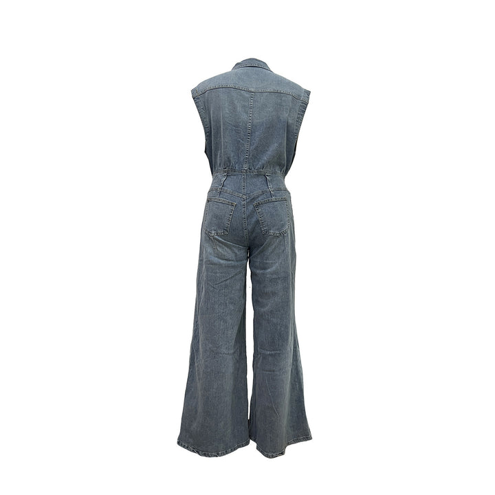 Pantalon large en denim délavé sans manches pour femme