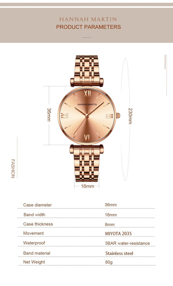 Montre pour femme avec bracelet en acier inoxydable massif