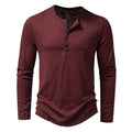 Mens Clothing Long Sleeve T-shirt Fashion Button Henry Collar Tops