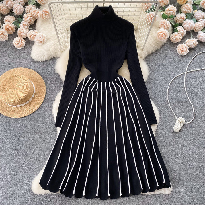 Retro Socialite Style Striped Knitted Dress For Women