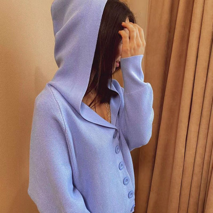 Hooded Women Cardigan Sweater Loose Casual Sports Knitted